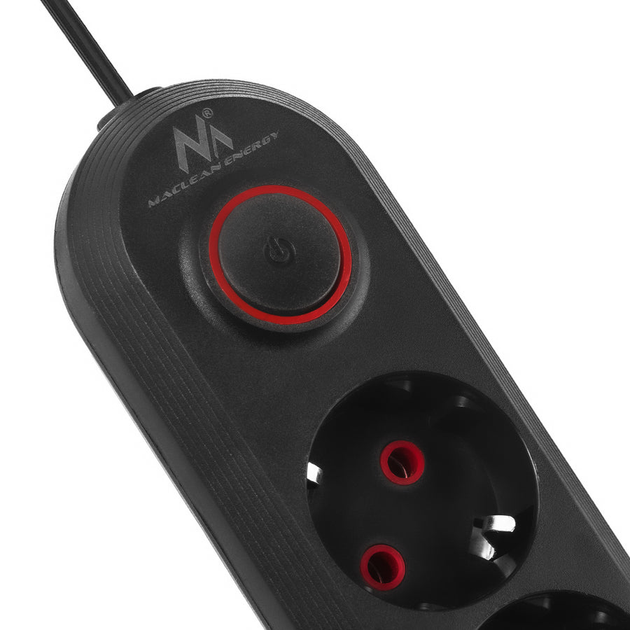 Bandă de alimentare Maclean, cablu prelungitor cu 5 prize + 3xUSB, 110-240V AC 50/60Hz, 2.1A max 2500W, 1.5m, negru, MCE395 B
