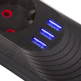Bandă de alimentare Maclean, cablu prelungitor cu 5 prize + 3xUSB, 110-240V AC 50/60Hz, 2.1A max 2500W, 1.5m, negru, MCE395 B