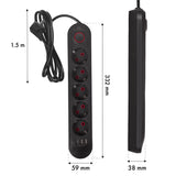 Bandă de alimentare Maclean, cablu prelungitor cu 5 prize + 3xUSB, 110-240V AC 50/60Hz, 2.1A max 2500W, 1.5m, negru, MCE395 B
