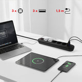 Bandă de alimentare Maclean, cablu prelungitor cu 5 prize + 3xUSB, 110-240V AC 50/60Hz, 2.1A max 2500W, 1.5m, negru, MCE395 B