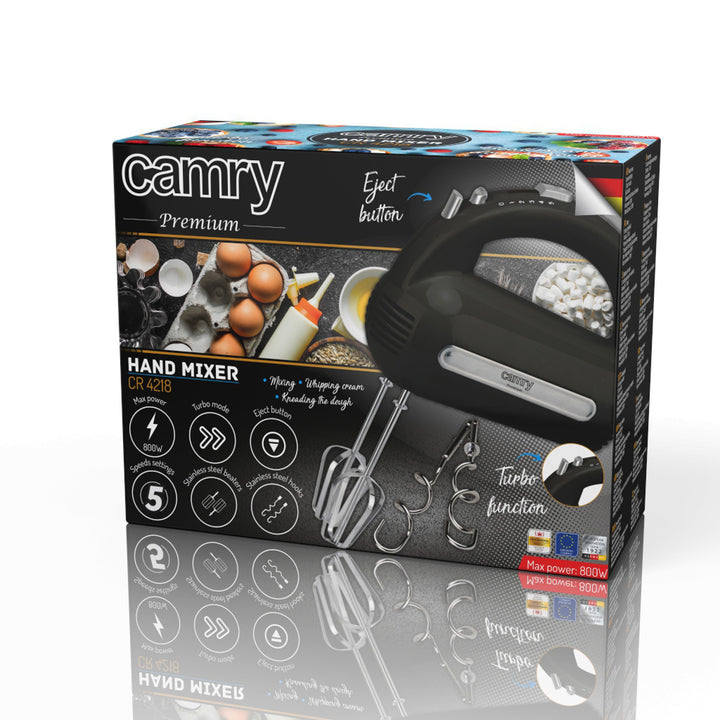 Mixer manual Camry, 800W, 5 viteze, funcție Turbo, negru, CR 4218