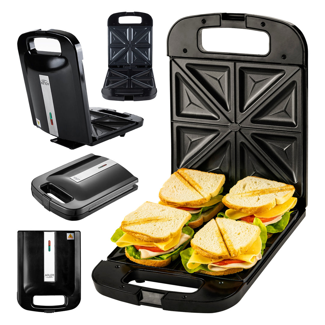 Adler AD 3055 negru 2000 Watt sandwich maker pentru 4 sandwich-uri
