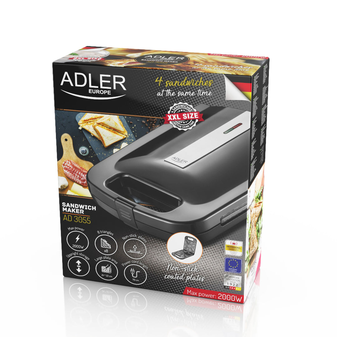 Adler AD 3055 negru 2000 Watt sandwich maker pentru 4 sandwich-uri