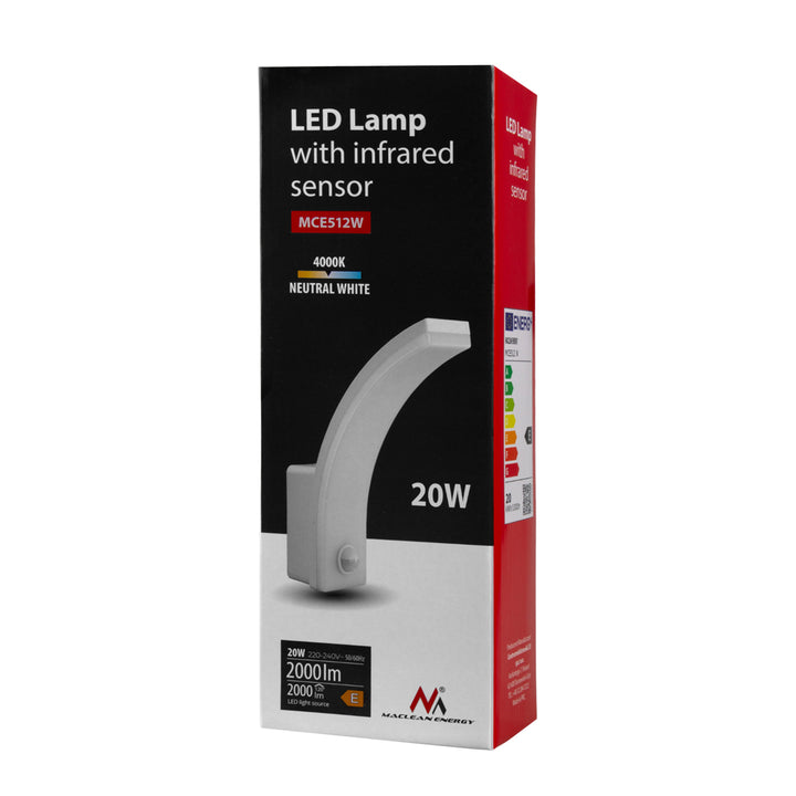 Lampă LED cu senzor de mișcare Maclean, senzor de mișcare PIR, alb, 20W, IP65, 2000lm, alb neutru (4000K) MCE512 W, 2 bucăți