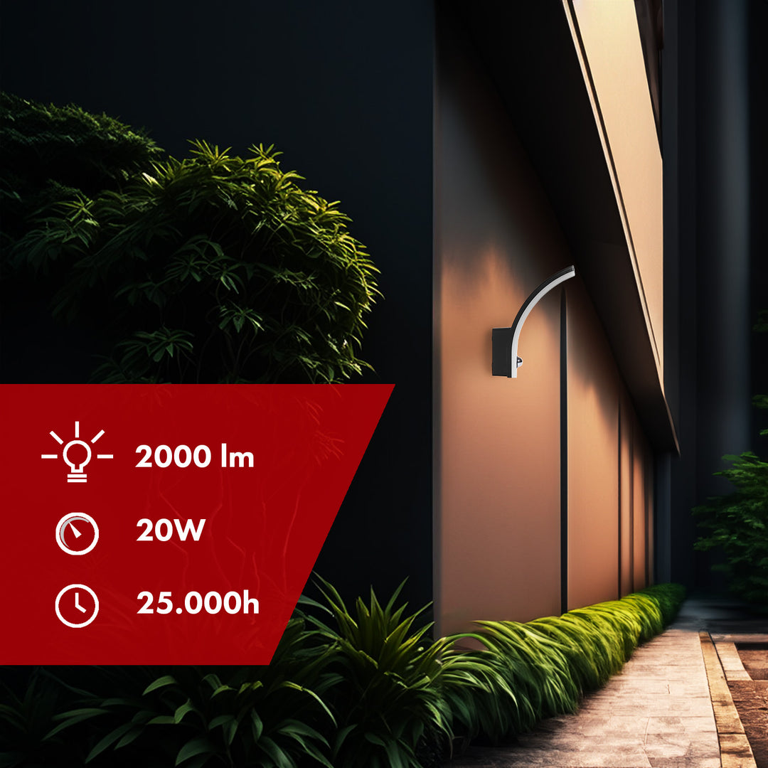 Lampă LED cu senzor de mișcare Maclean, senzor de mișcare PIR, negru, 20W, IP65, 2000lm, alb neutru (4000K) MCE512 B, 4 bucăți