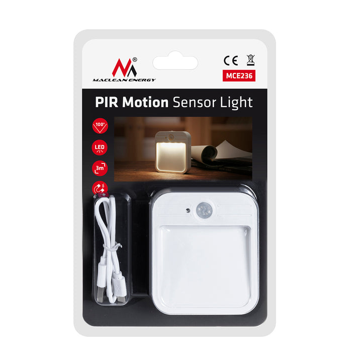 Maclean Lumină LED pentru scări, cu detector de mișcare, temp. 4000K, 3.7V/500mAh, 4 LED-uri, rază de acțiune 3-4m, MCE236, 4 bucăți