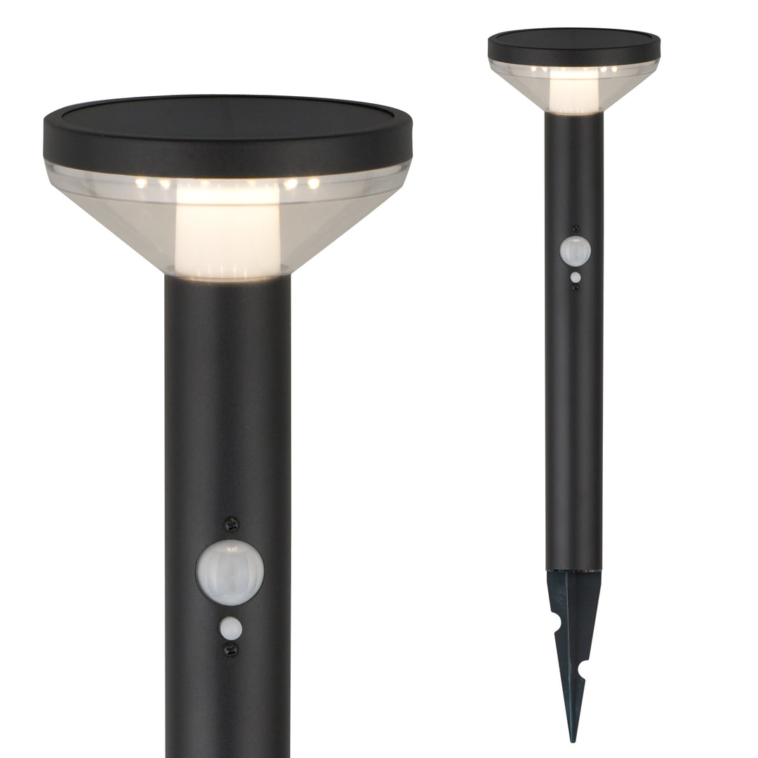 Set 6 lampi LED solare de gradina Maclean MCE465 B, cu senzor, 3 moduri, Li-ion 18650, IP44, 3.7V, 1200 mAh, negru
