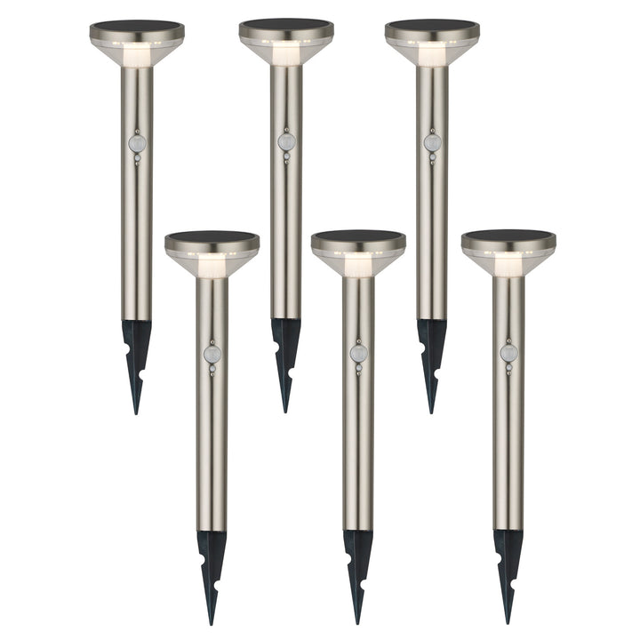 Set 6 lampi solare de grădină Maclean MCE465 C/M Solar LED Light, cu senzor, 3 moduri, Li-ion 18650, IP44, 3.7V, 1200 mAh, crom mat