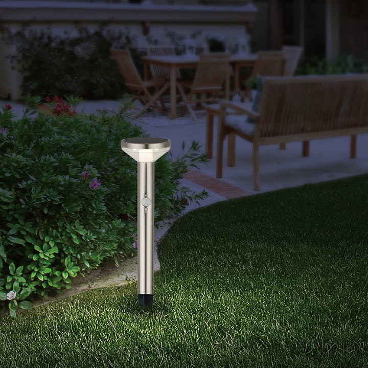 Maclean Solar LED Light, cu senzor, 3 moduri, plug-in, Li-ion 18650, IP44, 3.7V, 1200 mAh, crom mat, MCE465 C/M, 8 bucăți