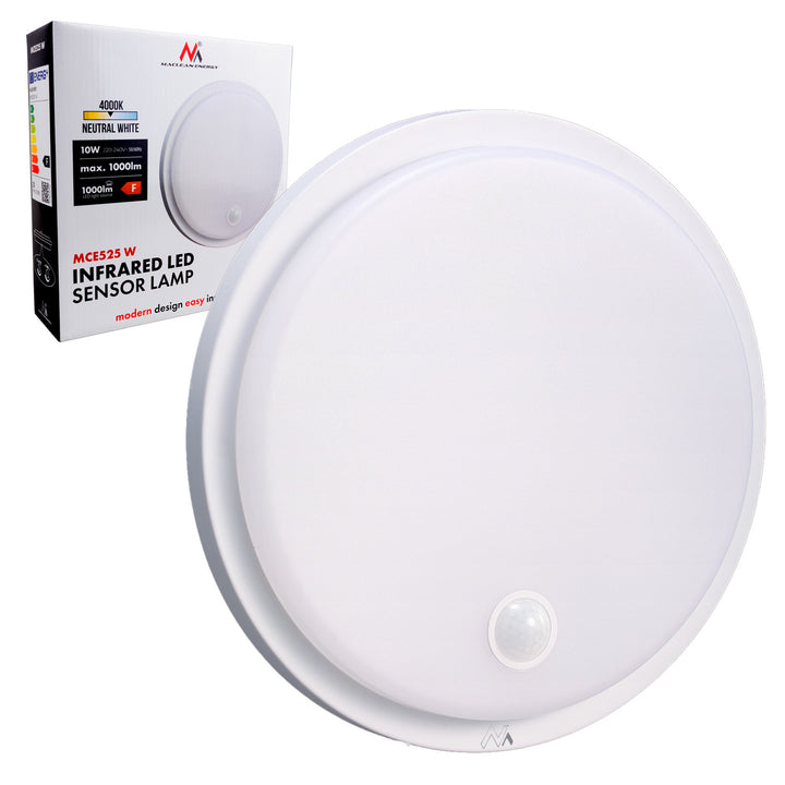 Lampă LED Maclean cu senzor de mișcare, senzor PIR, albă, 10 W, IP65, 1000 lm, culoare neutră, MCE525 W