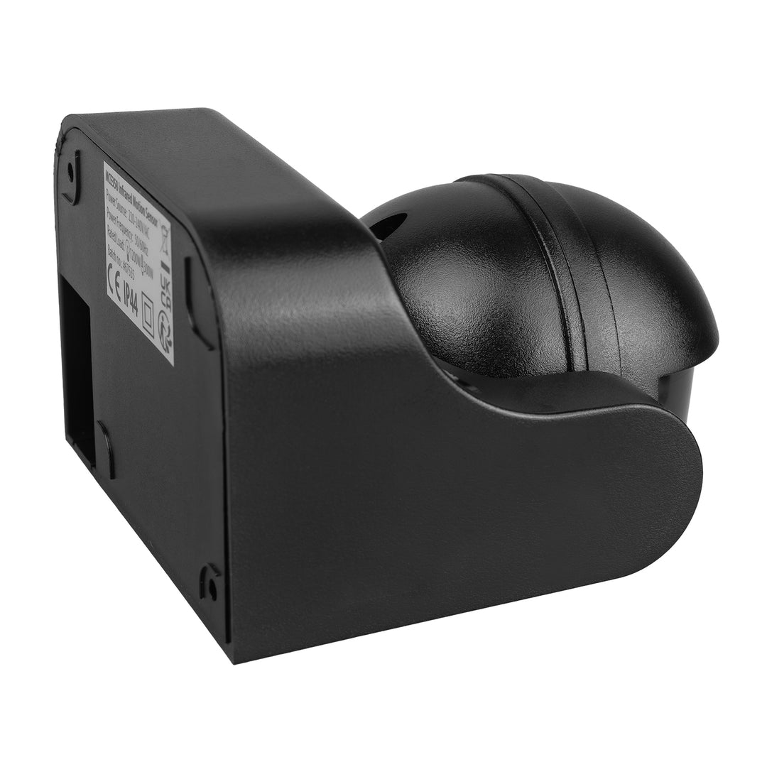 Senzor de mișcare Maclean PIR, infraroșu, IP44, negru cu capac negru, rază de acțiune 12 m, sarcină maximă 300/1200 W, MCE358 B/B