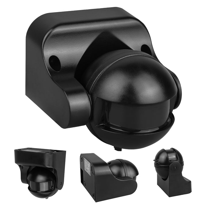 Senzor de mișcare Maclean PIR, infraroșu, IP44, negru cu capac negru, rază de acțiune 12 m, sarcină maximă 300/1200 W, MCE358 B/B
