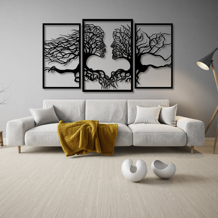 Eyoka pictură traforată, decorațiuni de perete 3D, pictură 3D "Fețe din copaci" 150x90cm Negru