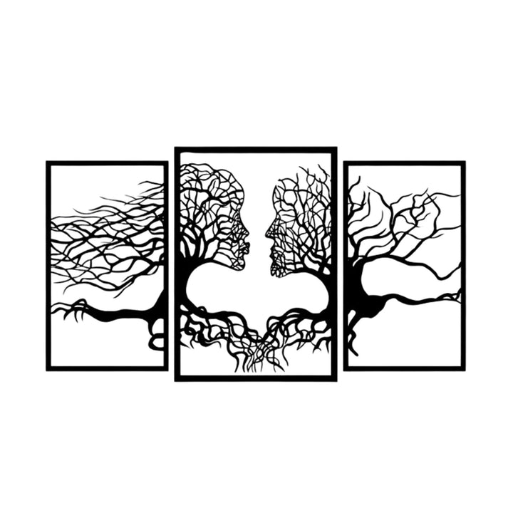 Eyoka pictură traforată, decorațiuni de perete 3D, pictură 3D "Fețe din copaci" 120x67cm Negru