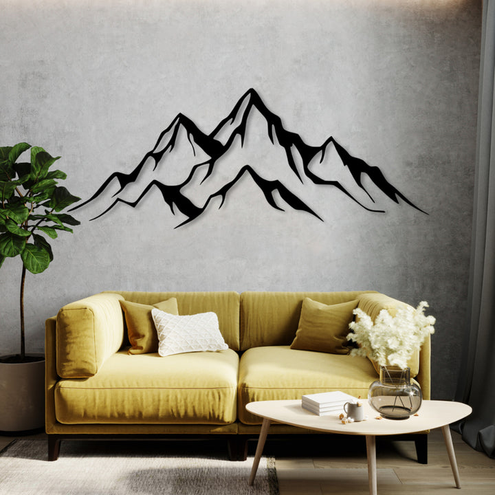 Pictură openwork, decorațiuni de perete 3D, pictură 3D "Panorama munților" 180x61cm Negru