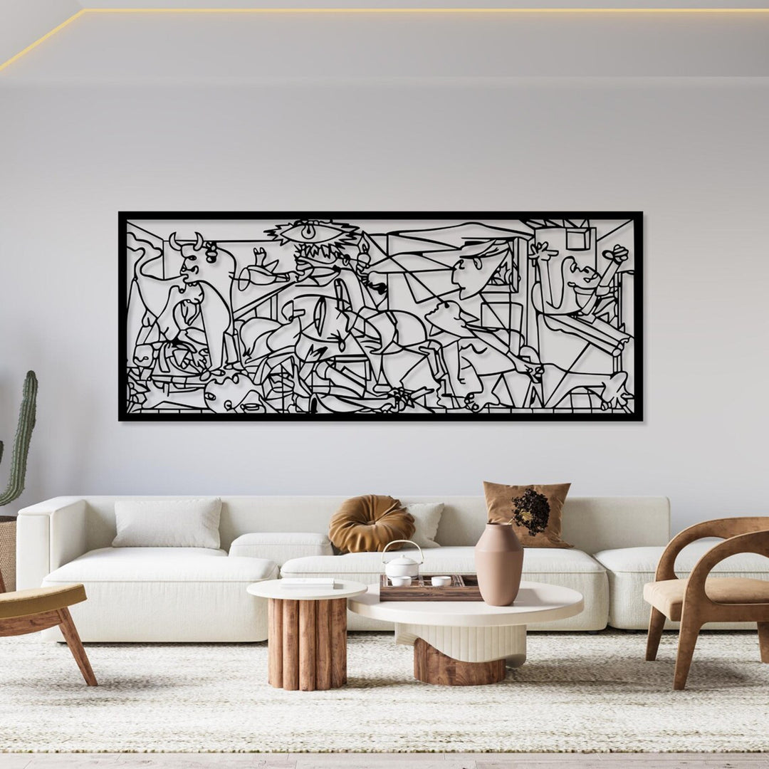 Tablou openwork, decorațiuni de perete 3D, tablou 3D "Guernica de Pablo Picasso" 150x60cm Negru
