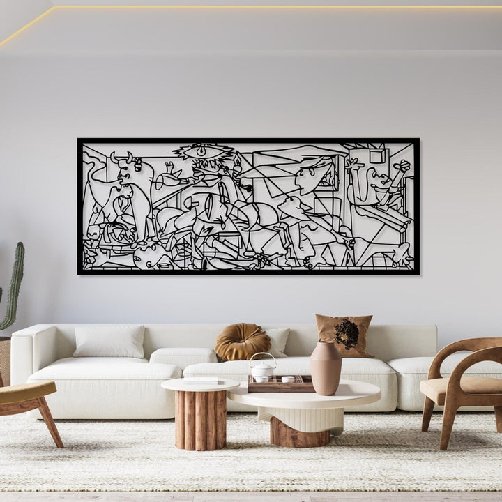 Tablou openwork, decorațiuni de perete 3D, tablou 3D "Guernica de Pablo Picasso" 100x40cm Negru