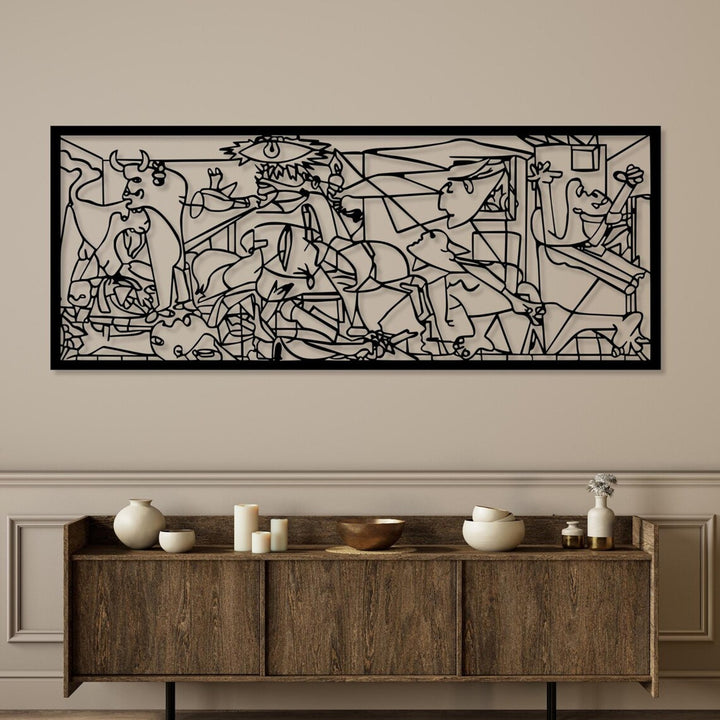 Tablou openwork, decorațiuni de perete 3D, tablou 3D "Guernica de Pablo Picasso" 100x40cm Negru