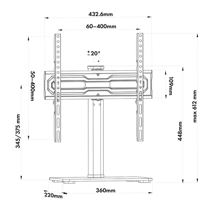 Suport TV universal Maclean, pentru dulap RTV, suport, max. 35 kg, rotație 20 grade, pentru TV 32-55", MC-132