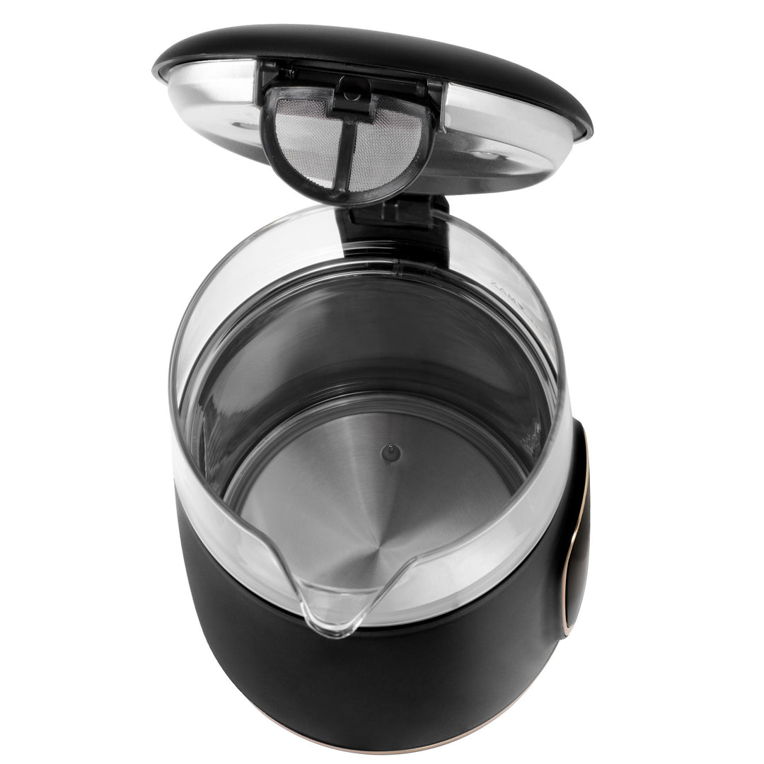 Fierbător electric de sticlă Adler 1.7L, Negru și auriu, Control temperatură, Afișaj LED, AD 1305 bg