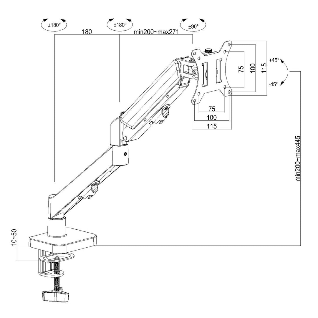 Suport monitor Maclean, arc cu gaz, 17"-32", 2-10kg, negru, MC-133