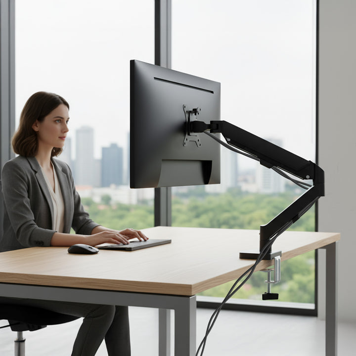 Suport monitor Maclean, arc cu gaz, 17"-32", 2-10kg, negru, MC-133