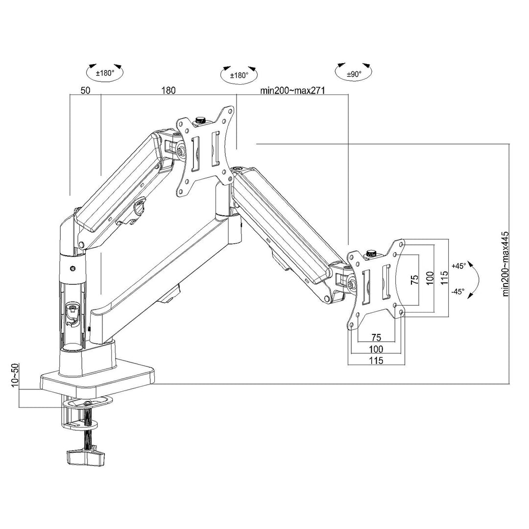 Suport pentru 2 monitoare Maclean, arc cu gaz, 17"-32", 2-10kg, negru, MC-134