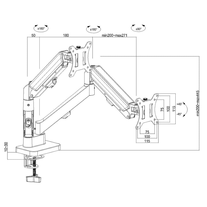Suport pentru 2 monitoare Maclean, arc cu gaz, 17"-32", 2-10kg, negru, MC-134