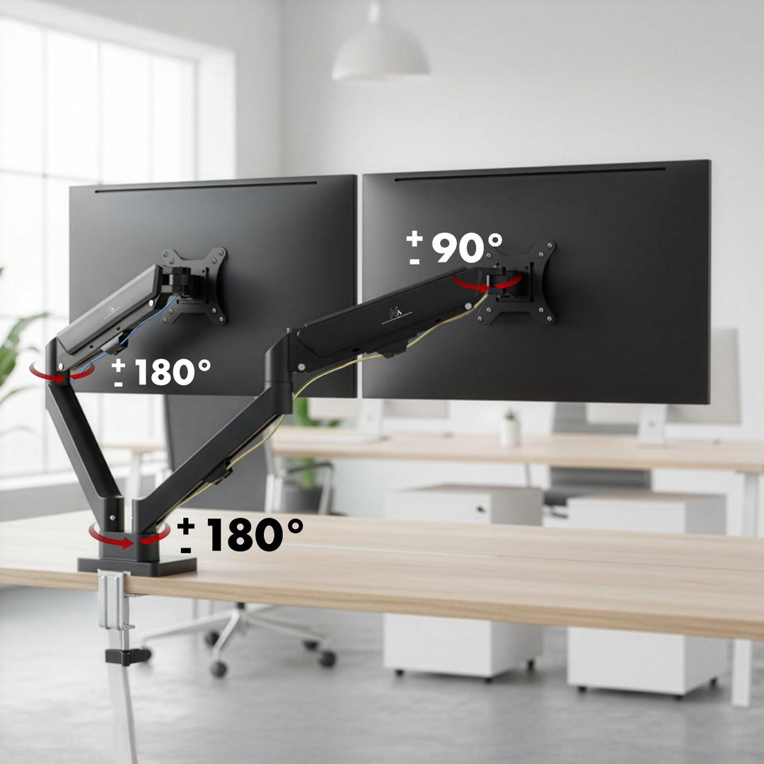 Suport pentru 2 monitoare Maclean, arc cu gaz, 17"-32", 2-10kg, negru, MC-134