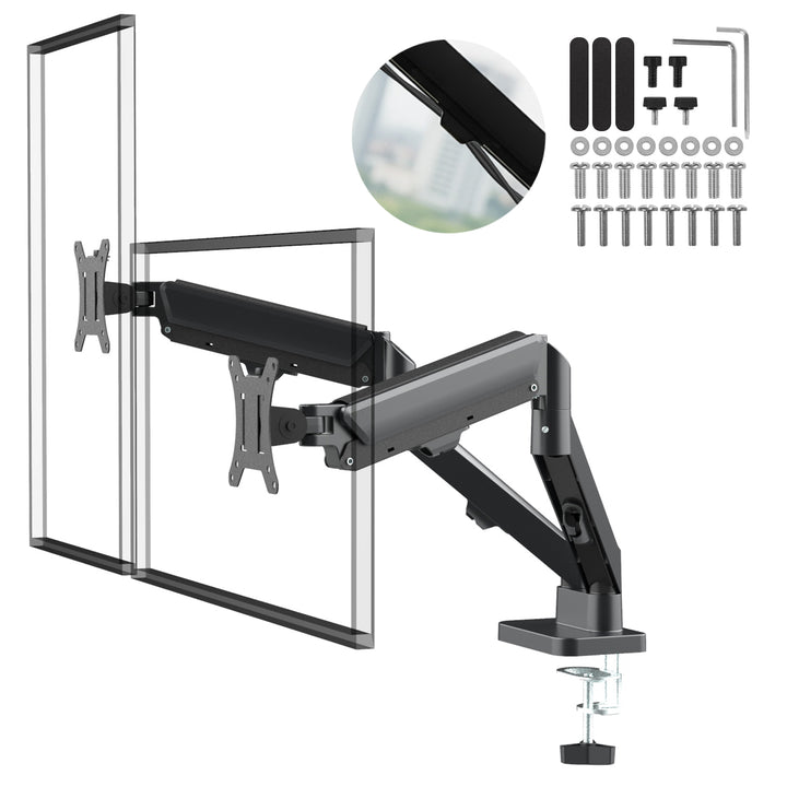 Suport pentru 2 monitoare Maclean, arc cu gaz, 17"-32", 2-10kg, negru, MC-134