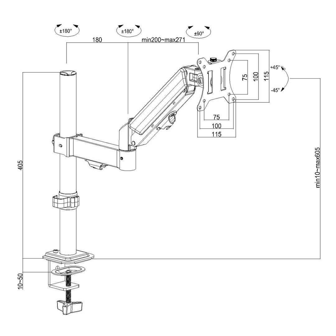 Suport monitor Maclean, arc cu gaz, 17"-32", 2-10kg, negru, MC-135