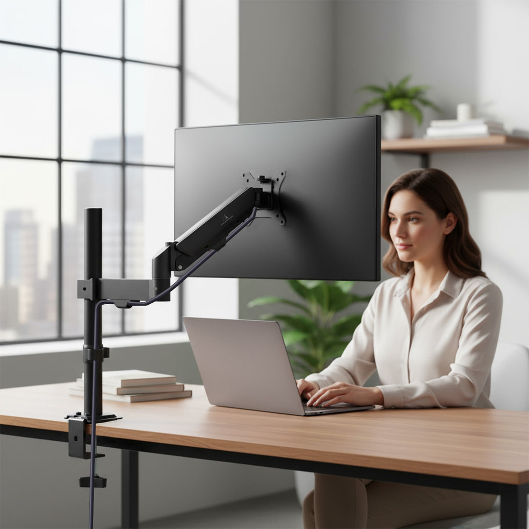 Suport monitor Maclean, arc cu gaz, 17"-32", 2-10kg, negru, MC-135