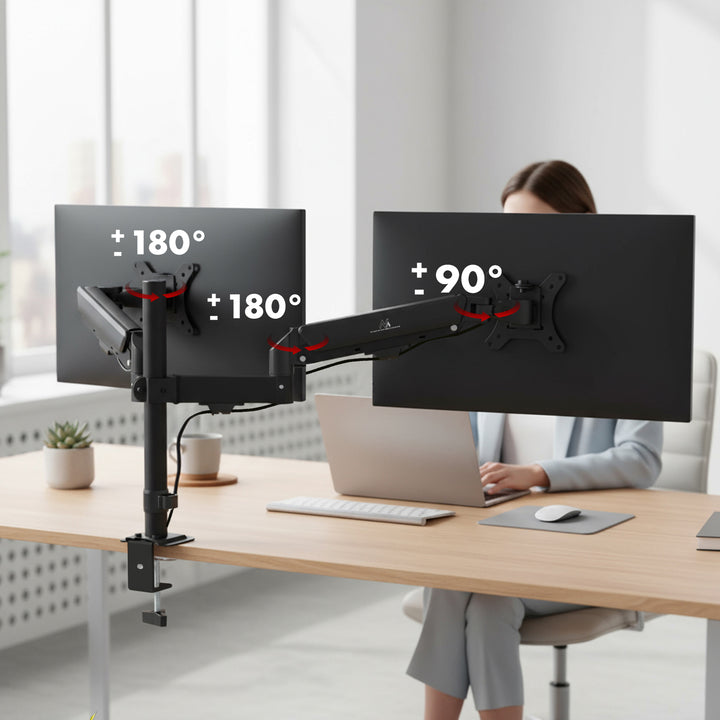 Suport pentru 2 monitoare Maclean, arc cu gaz, 17"-32", 2-10kg, negru, MC-136