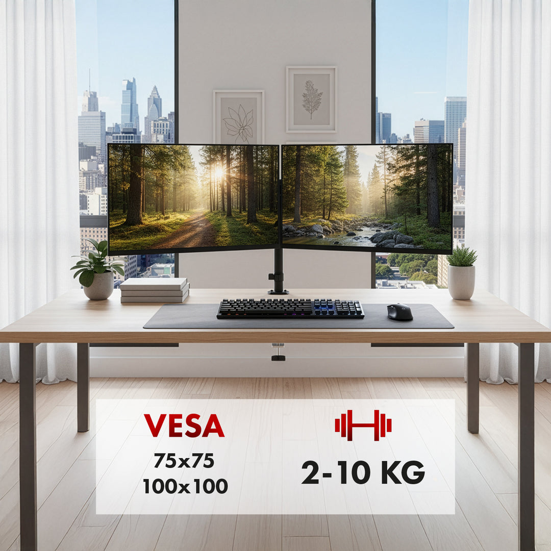 Suport pentru 2 monitoare Maclean, arc cu gaz, 17"-32", 2-10kg, negru, MC-136