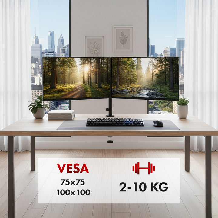 Suport pentru 2 monitoare Maclean, arc cu gaz, 17"-32", 2-10kg, negru, MC-136