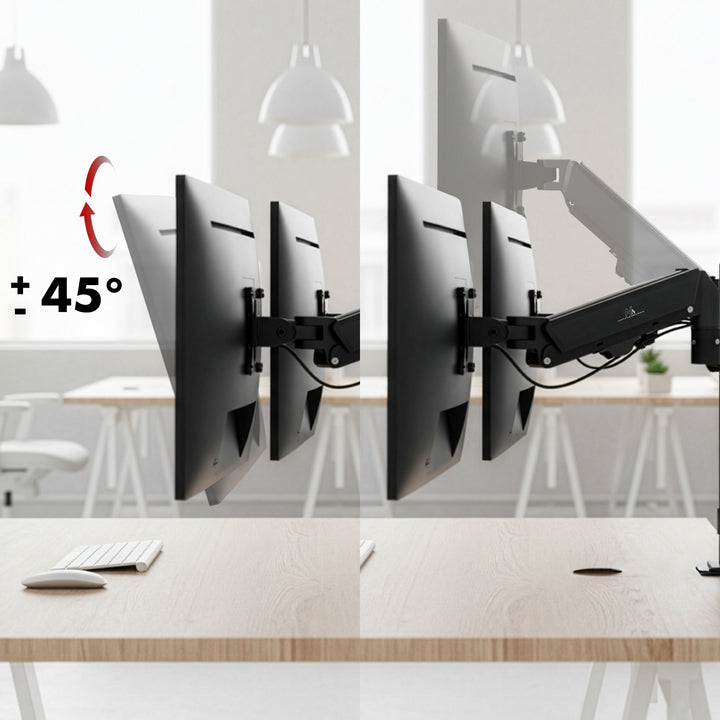 Suport pentru 2 monitoare Maclean, arc cu gaz, 17"-32", 2-10kg, negru, MC-136