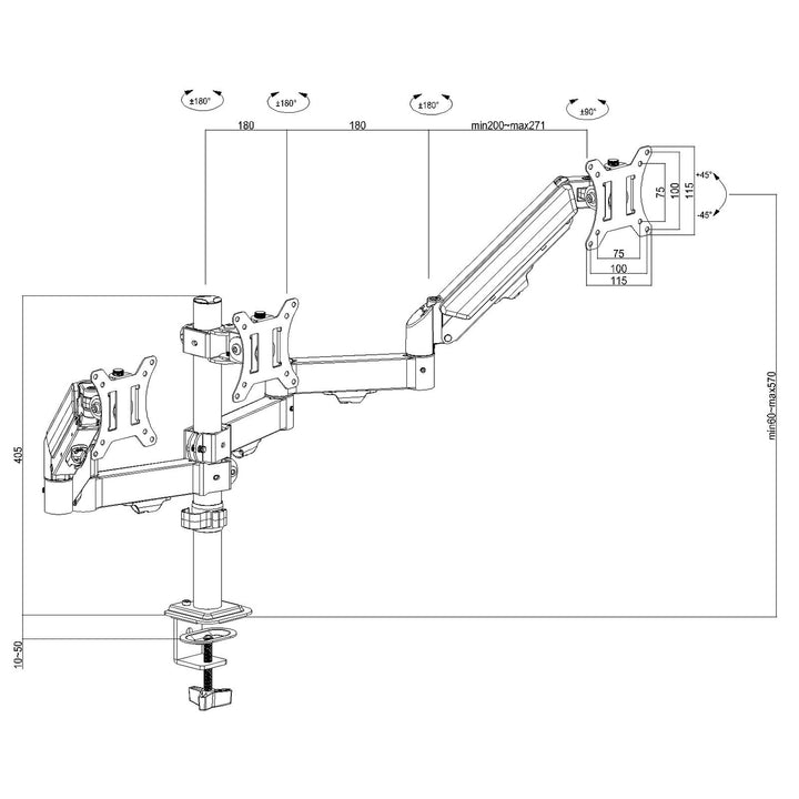 Suport pentru 3 monitoare Maclean, arc cu gaz, 17"-27", 2-8kg, negru, MC-137
