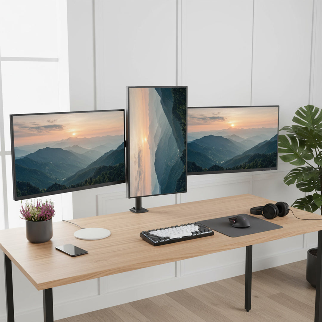 Suport pentru 3 monitoare Maclean, arc cu gaz, 17"-27", 2-8kg, negru, MC-137