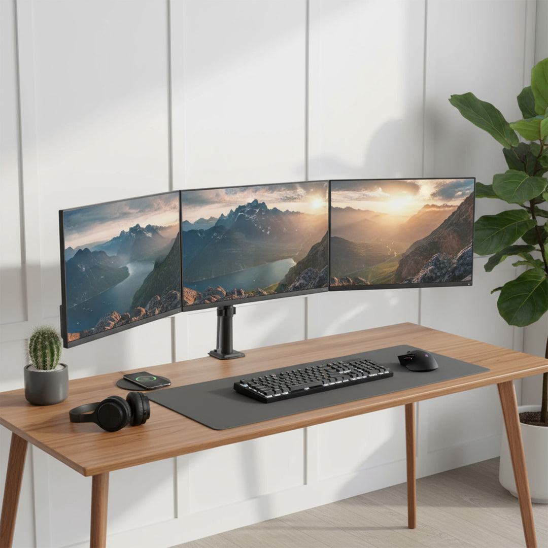 Suport pentru 3 monitoare Maclean, arc cu gaz, 17"-27", 2-8kg, negru, MC-137