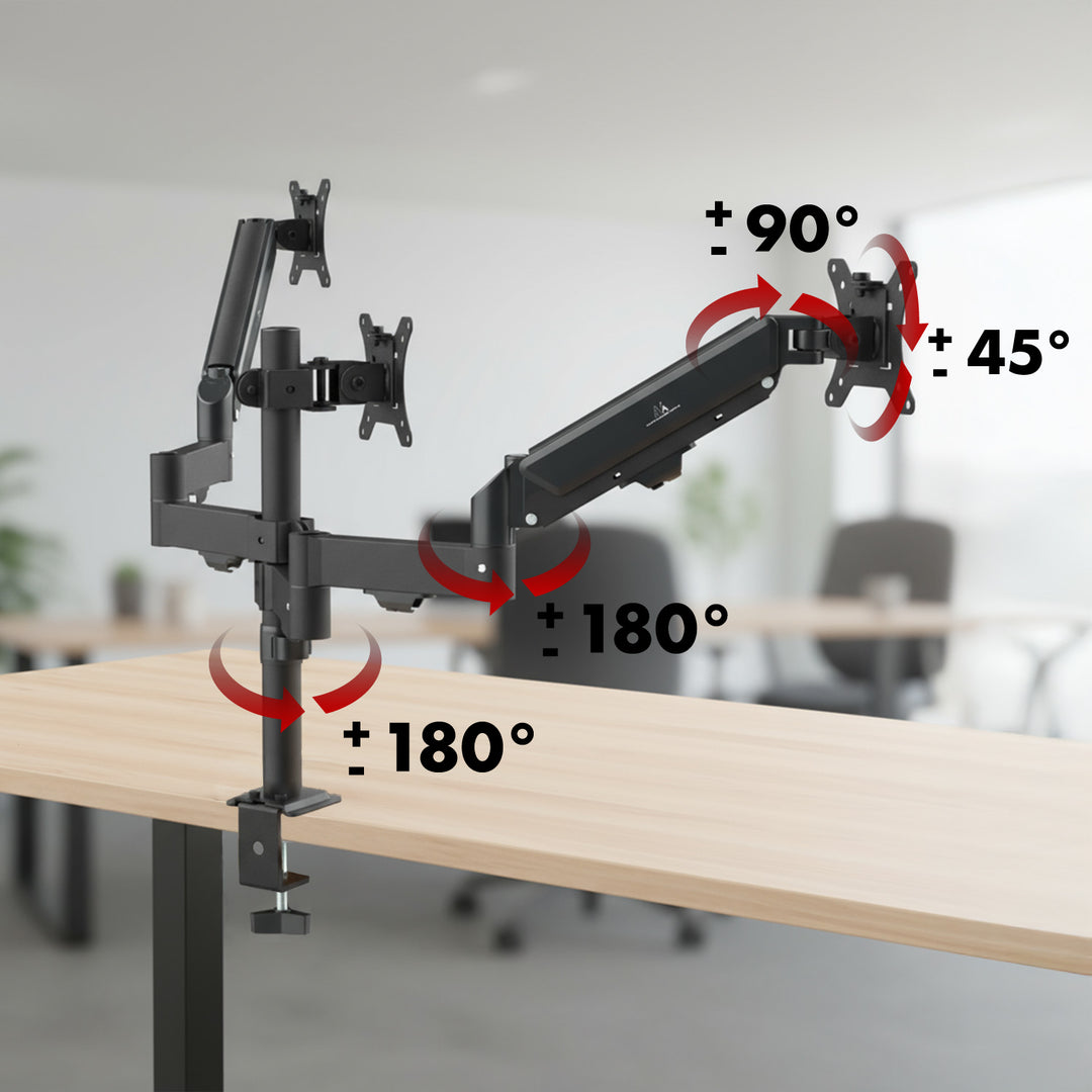 Suport pentru 3 monitoare Maclean, arc cu gaz, 17"-27", 2-8kg, negru, MC-137