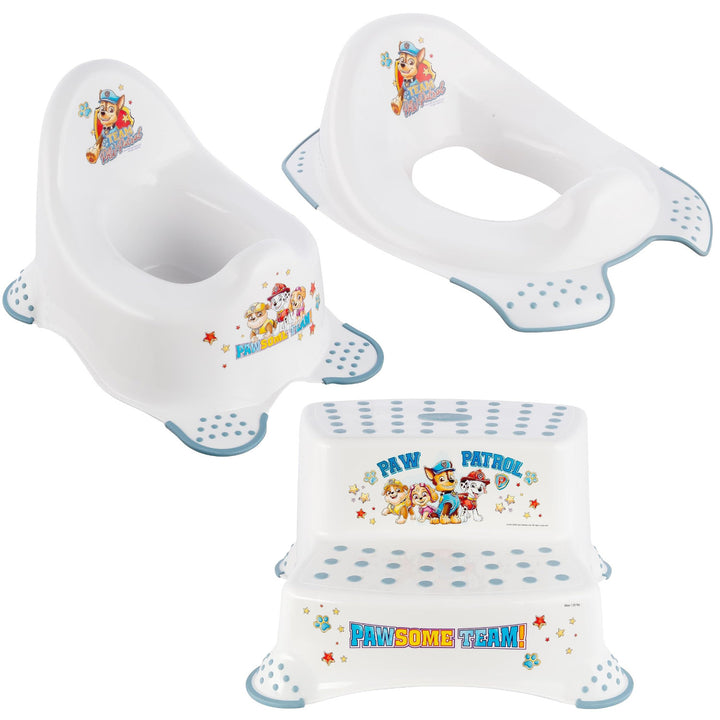 Capac antiderapant pentru toaletă Psi Patrol - Paw Patrol+ Platformă antiderapantă Psi Patrol, Max 120kg, în două etape+ Oliță antiderapantă Psi Patrol, Max 15kg