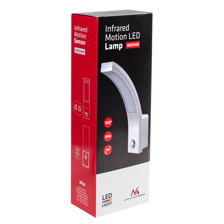 Lampă LED cu senzor de mișcare Maclean, senzor de mișcare PIR, argintiu, 10W, IP54, 750lm, alb neutru (4000K) MCE244 S, 2 bucăți