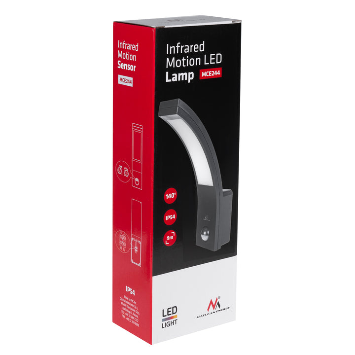 Lampă LED cu senzor de mișcare Maclean, senzor de mișcare PIR, gri, 10W, IP54, 750lm, alb neutru (4000K) MCE244 GR, 2 bucăți