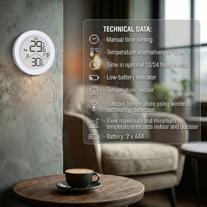 Stație meteorologică wireless GreenBlue, temperatură IN/OUT, ceas, selectabilă °C/°F, rază de acțiune de până la 60 m, GB162