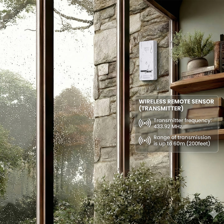 Stație meteorologică wireless GreenBlue, temperatură IN/OUT, ceas, selectabilă °C/°F, rază de acțiune de până la 60 m, GB162