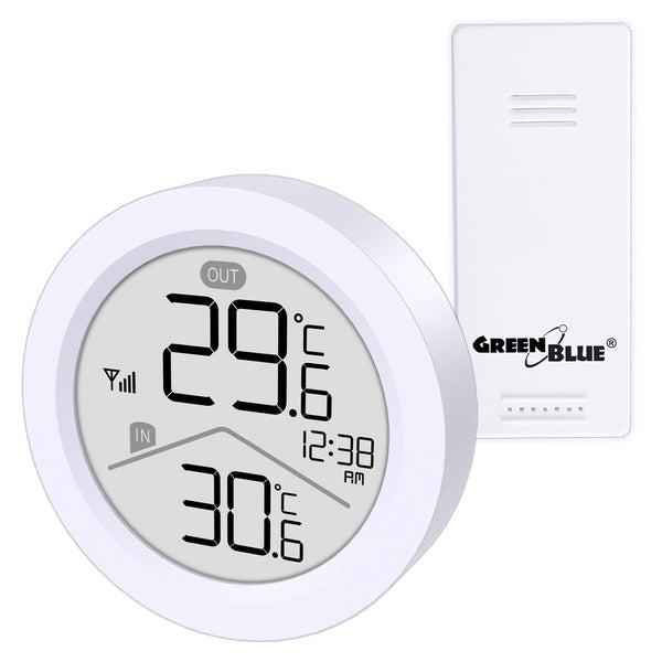 Stație meteorologică wireless GreenBlue, temperatură IN/OUT, ceas, selectabilă °C/°F, rază de acțiune de până la 60 m, GB162