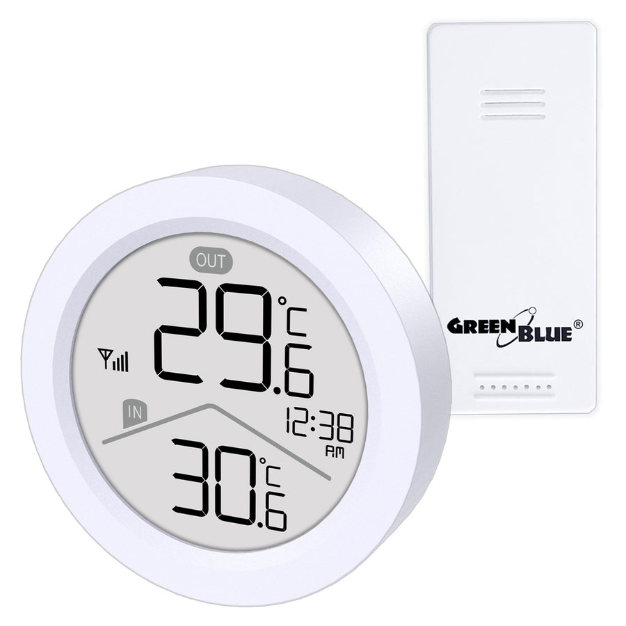 Stație meteorologică wireless GreenBlue, temperatură IN/OUT, ceas, selectabilă °C/°F, rază de acțiune de până la 60 m, GB162