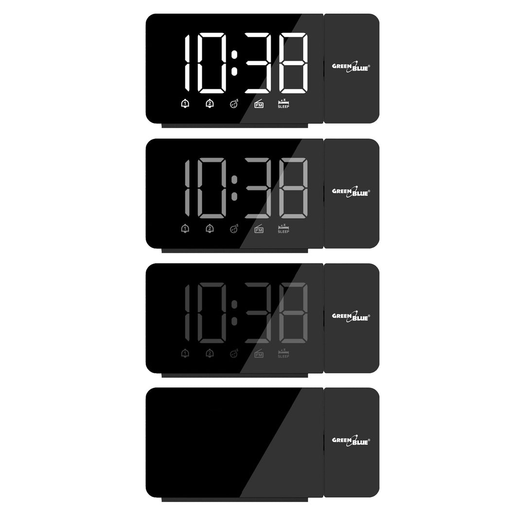 Ceas radio digital cu LED, proiector GreenBlue, radio FM, alarmă, ceas 12/24, alimentare USB 5V DC + CR2032, GB172