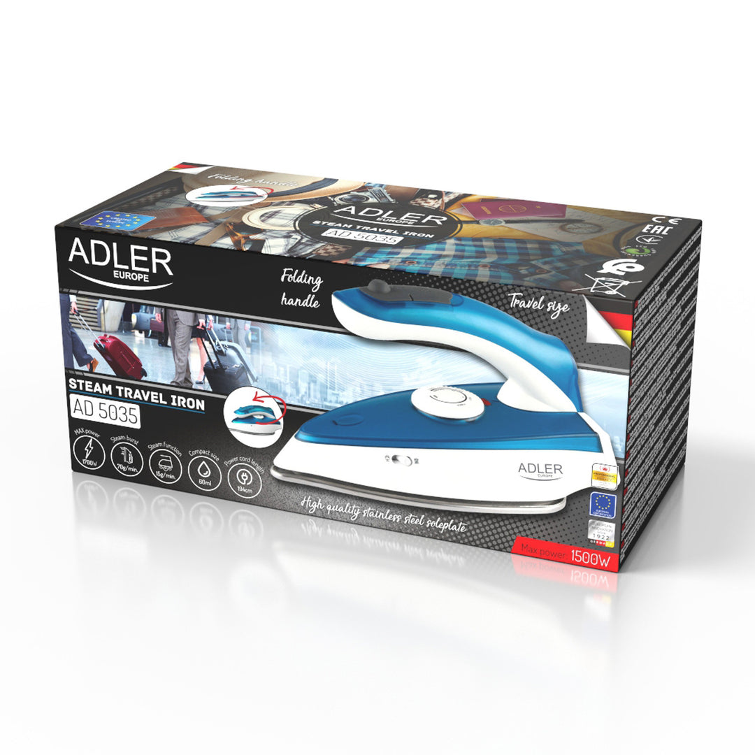 Fier de călcat turistic Adler, cu abur, mâner pliabil, putere 1700W, AD 5035