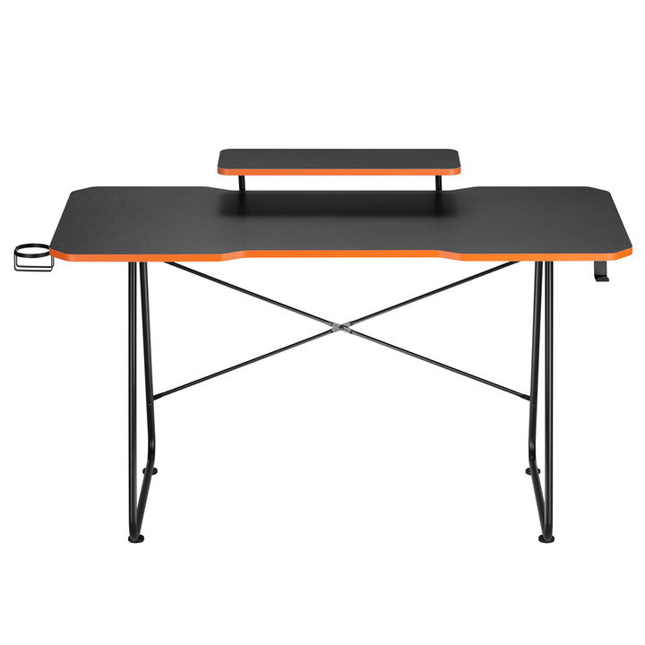 Birou de gaming cu raft pentru monitor NanoRS, 50kg max, înălțime 850mm, negru, RS170+Organizator de cabluri / grilă de birou Nano RS, 1345mm, negru și roșu, RS125